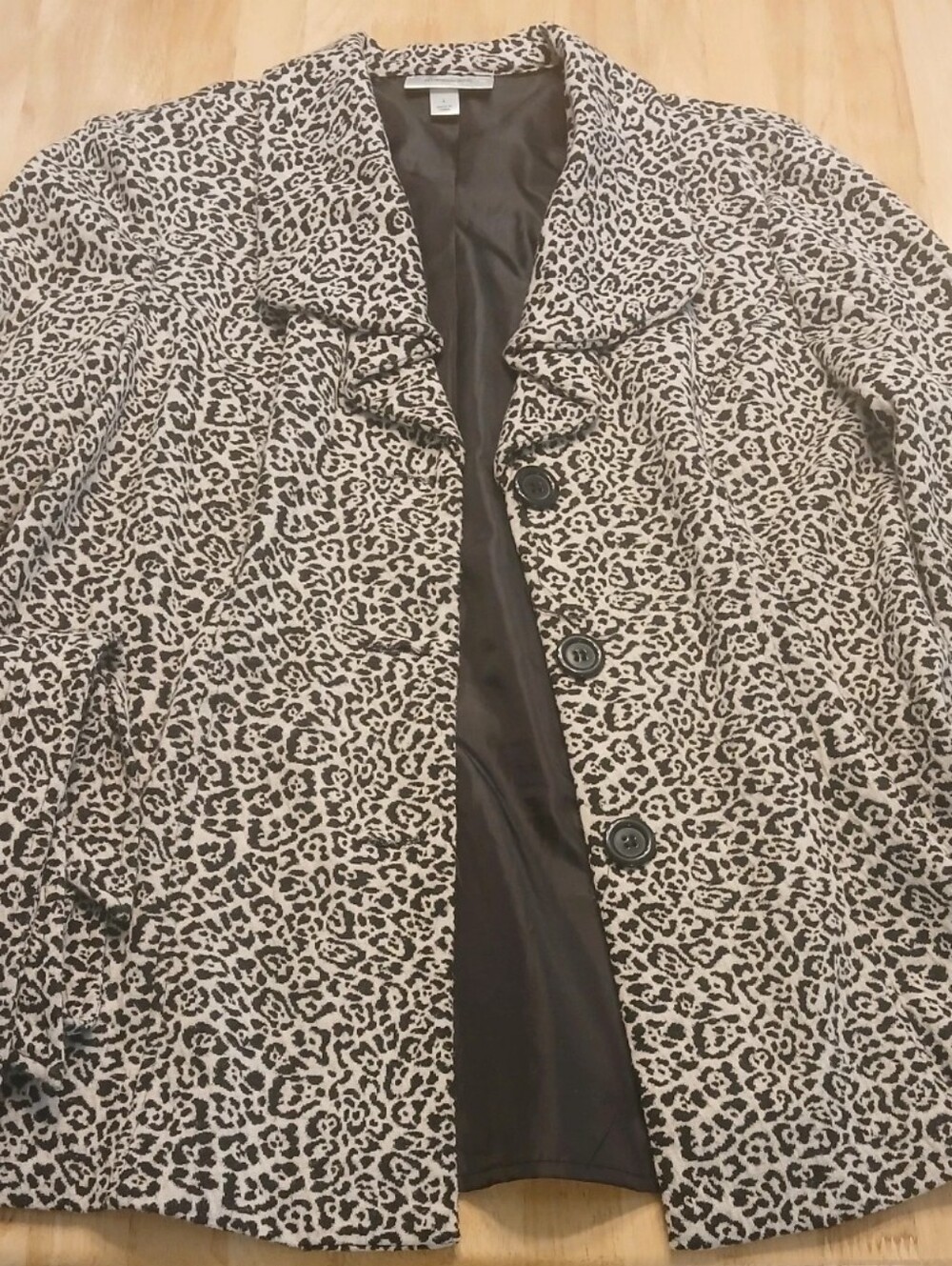 dressbarn Leopard-Print Ruffle Blazer in Black and White